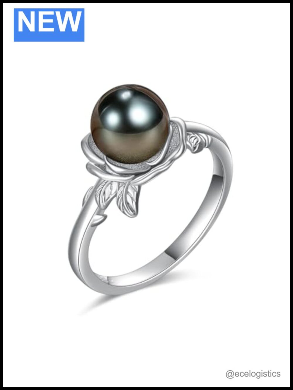 925 Sterling Silver Tahitian Pearl Floral Ring Promise Anniversary Gift